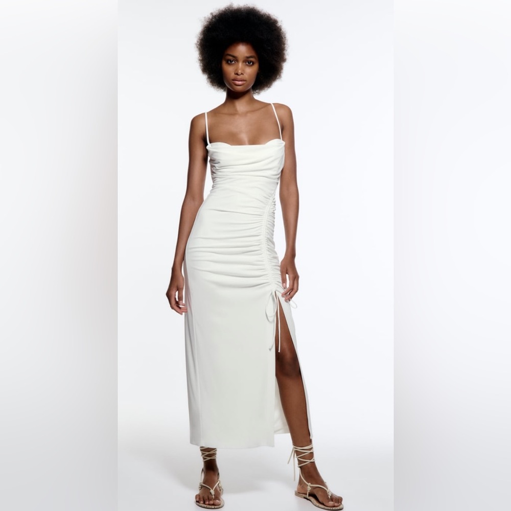 Zara White Draped Midi Dress